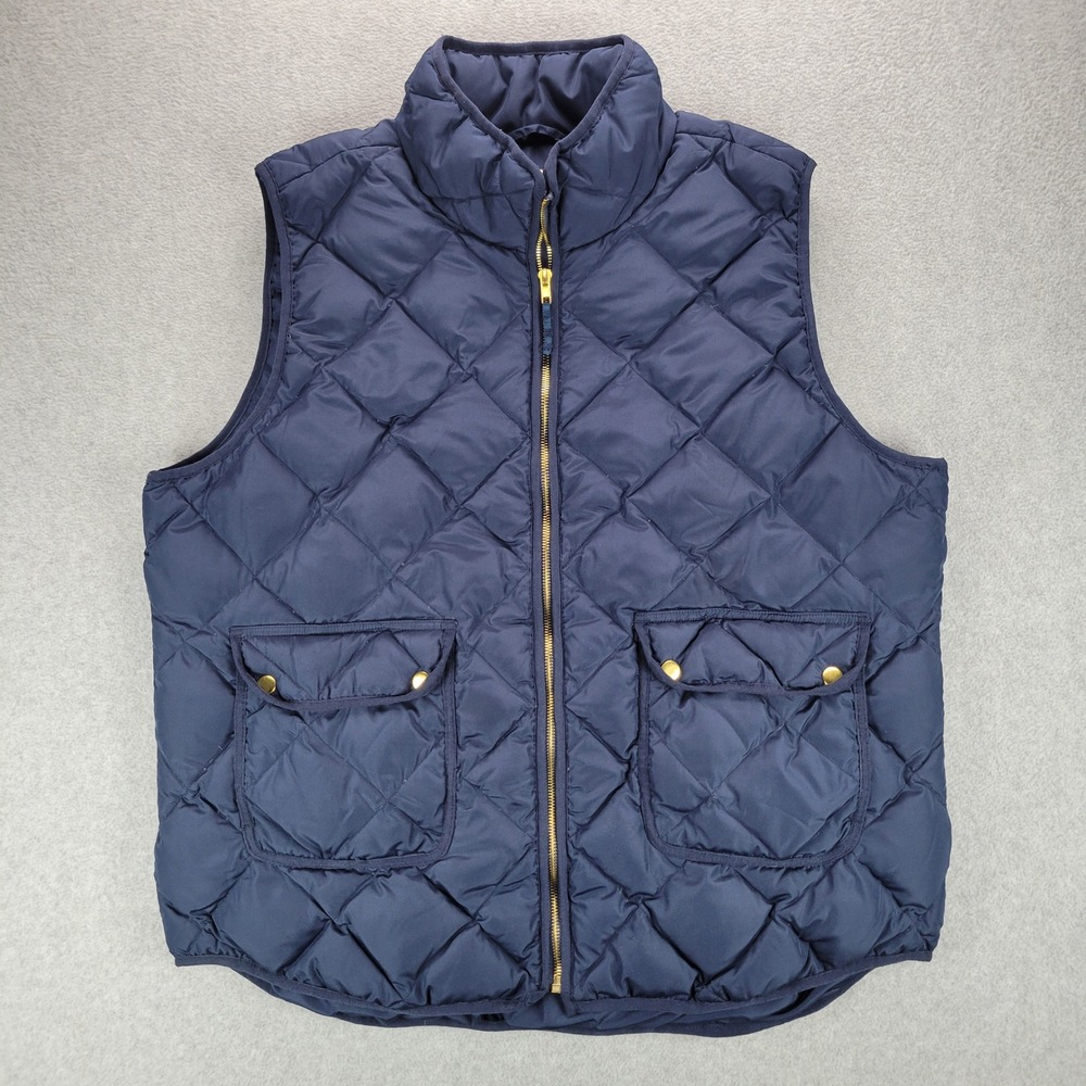 Woolrich Quilted Puffer Vest Women XXL Navy Blue Down Fill Zip Front Diamond
